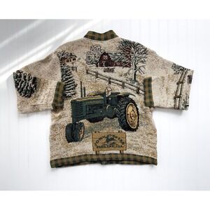 vtg John Deere Scene Weavers‎ country farm tractor woven tapestry jacket coat